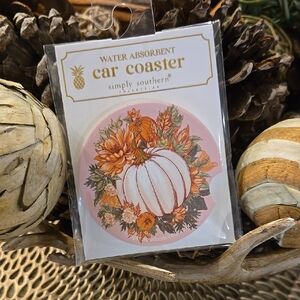 NEW Simply Southern Pink Floral Pumpkin Car Coaster
